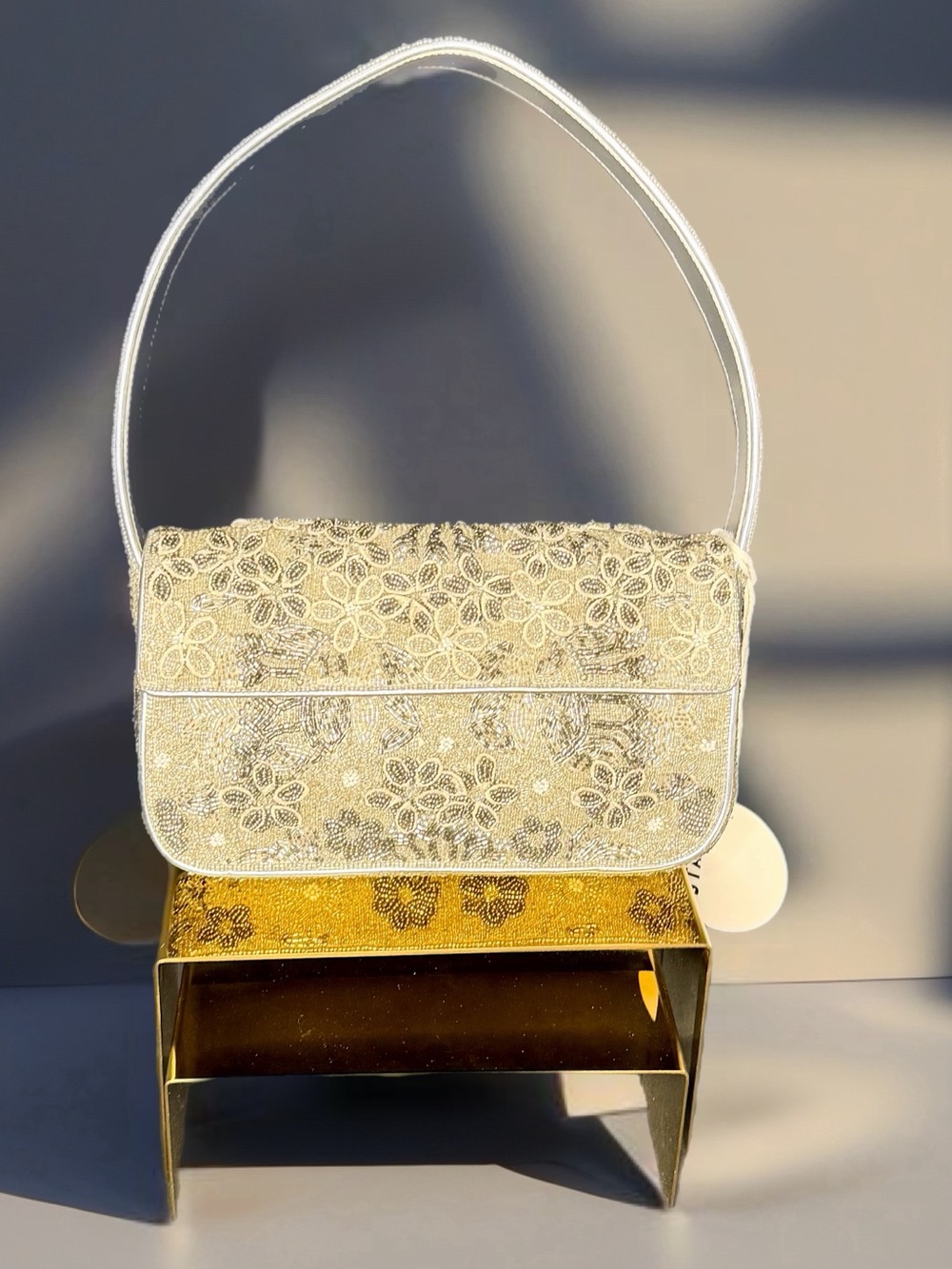 STAUD Silver Garden Party Beaded Tommy Bag